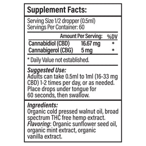 Broad Spectrum THC Free CBD Oil - Mint Cream Flavor - 1000 mg - 1 oz